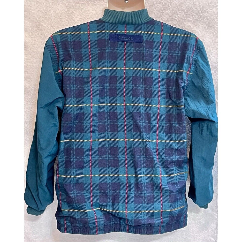 VTG 80s Catalina Bomber Varsity Windbreaker Plaid Jacket Mens S Green Blue Golf - Picture 2 of 8